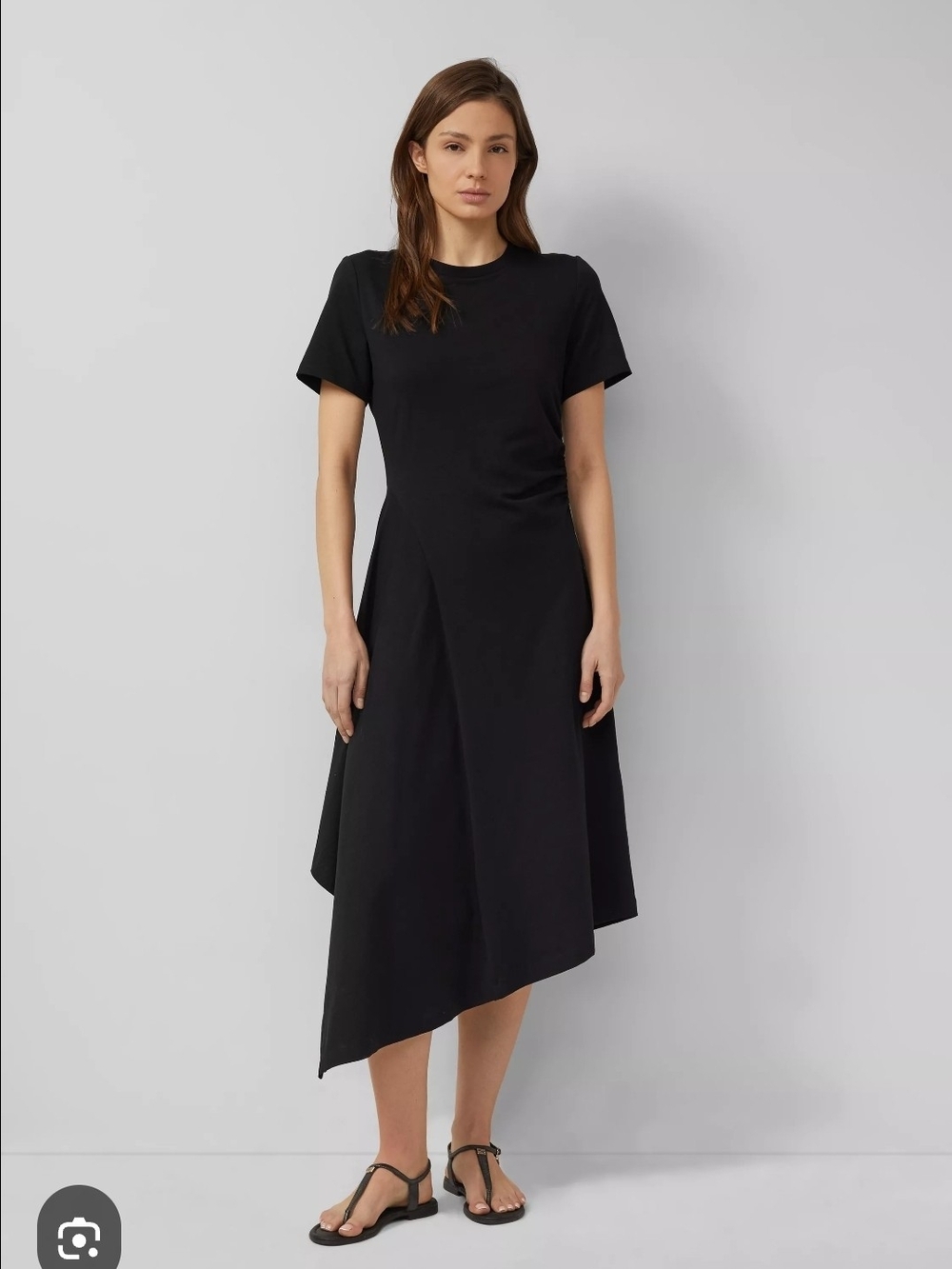 Minimalist Black Asymmetrical Short-Sleeve Dress